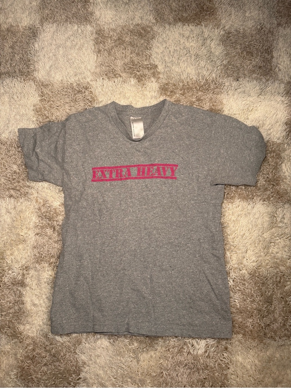 American Apparel Grey Short Sleeve Tee with Pink 'EXTRA HEAVY' Graphic